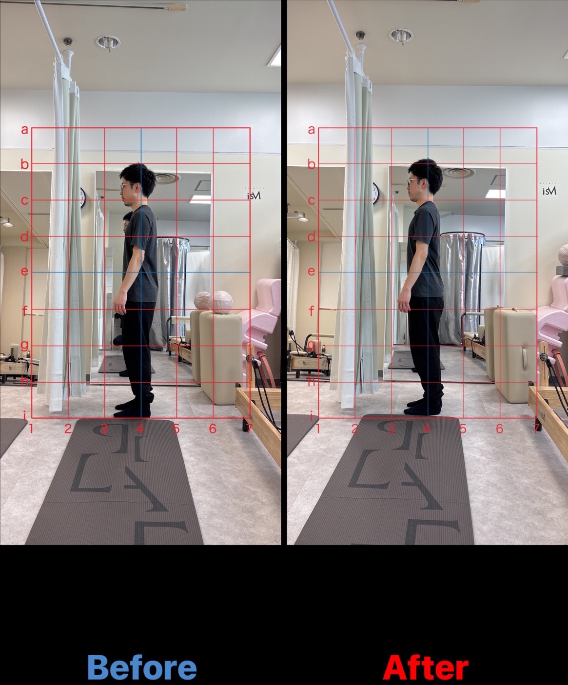 pilates isM（イズム）のレッスンで立ち姿勢を横から撮影した写真